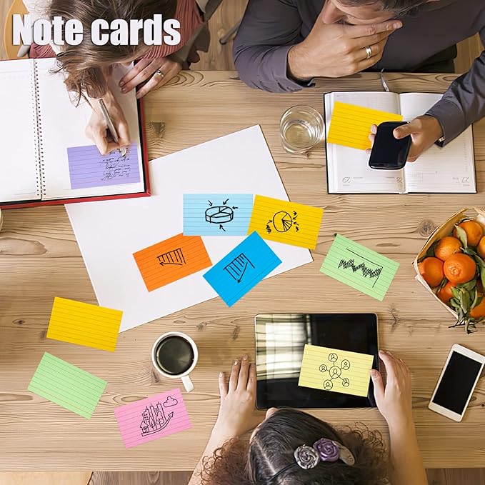 Koogel Colored Index Cards 3x5, 300 Count, Ruled Lined both Side, 8 Assorted Colors, Flash Cards for Studying, Heavy Note Cards for Office, Home and School
