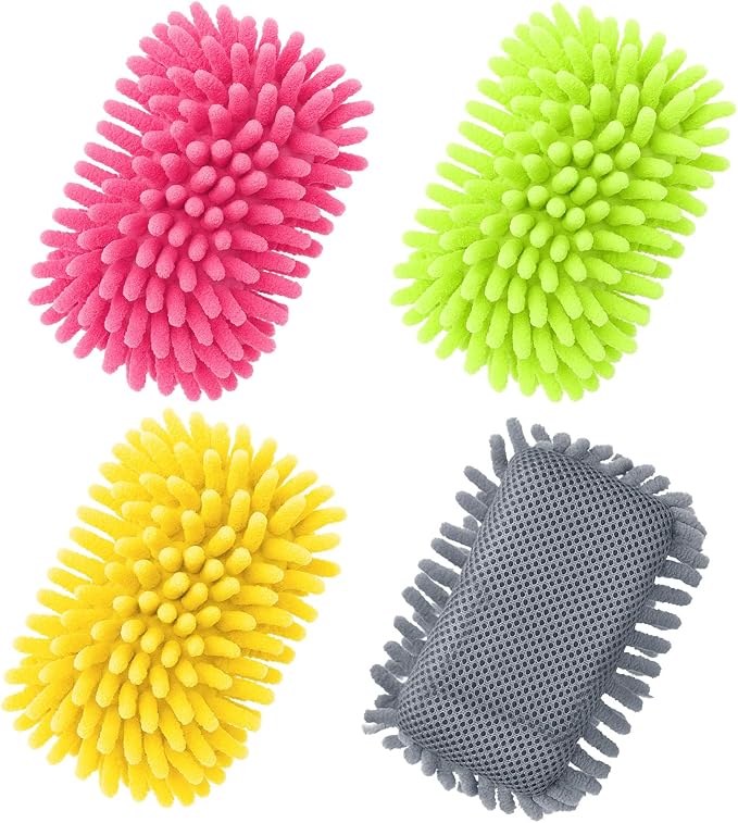 Zonon 4 Pieces Dry Erase Eraser Microfiber Shag Washable Whiteboard Eraser for Markers, Chalk, Classroom, Home and Office(Pink,Green,Yellow,Gray)