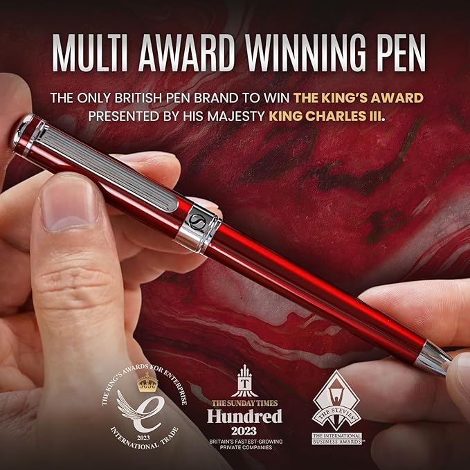 Scriveiner Deep Crimson Ballpoint Pen - Stunning Red Lacquer Luxury Pen, Chrome Finish, Schmidt Black Refill, Best Ball Pen Gift Set for Men & Women, Professional Executive Office, Nice Designer Pen