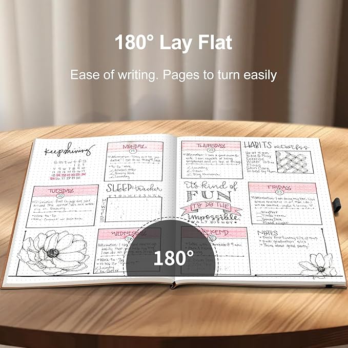 AHGXG Bullet Dotted Journal - Large A4 Notebook Dotted, 8.5''×11'', 320 Pages Dot Grid Notebook, 100gsm Thick Paper, Leather Softcover, with Journal Stencils, Inner Pocket - Yellow