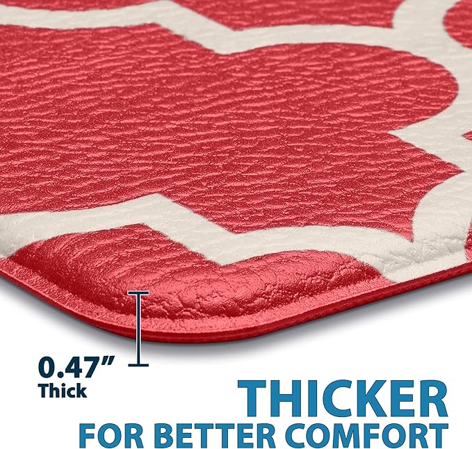ComfiLife Kitchen Mats for Floor (2 PCs) – Cushioned Anti Fatigue Kitchen Rug for Comfortable Standing – Waterproof, Easy Clean, Non-Slip, Thick Kitchen Mat Set for Home, Office, Sink, Laundry (Red)