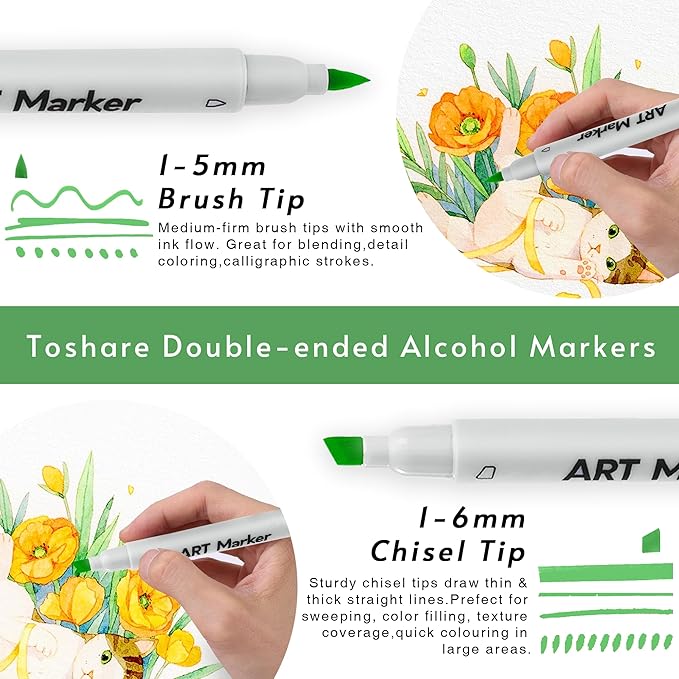 80 Colors Alcohol Markers Set - Double Tip Art Markers Alcohol Based Marker Brush&Chisel Nib Blender Art Pens Permanent Sketch Marker for Kids Adults Coloring and Artist Illustration