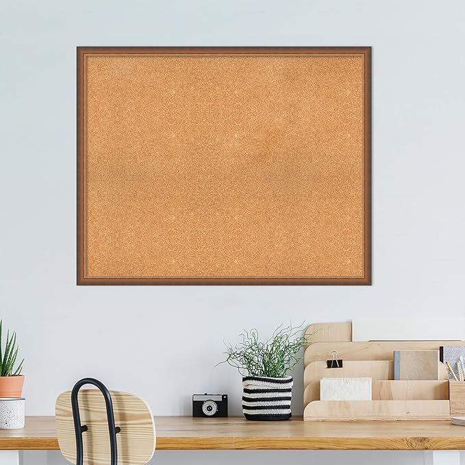 Amanti Art Natural Cork Board for Wall, 34x42 Vision Board with Bronze Frame, X-Large Corkboard Office Decor for Home Organization, Modern Corkboard Pinboard to Display Items for Home Organization in