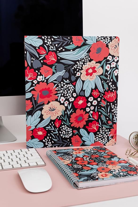 Steel Mill & Co Cute Red/Blue Mini Spiral Notebook, 8.25" x 6.25" Journal with Durable Hardcover and 160 Lined Pages, Folk Floral