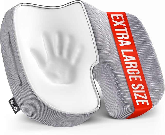 5 STARS UNITED Seat Cushion for Tailbone Pain Relief – Large Memory Foam Lifting Pillow for Coccyx, Hip, Sciatica & Post-Surgery Recovery – Wheelchair, Car, Desk, Gaming & Office Chairs, Light Gray