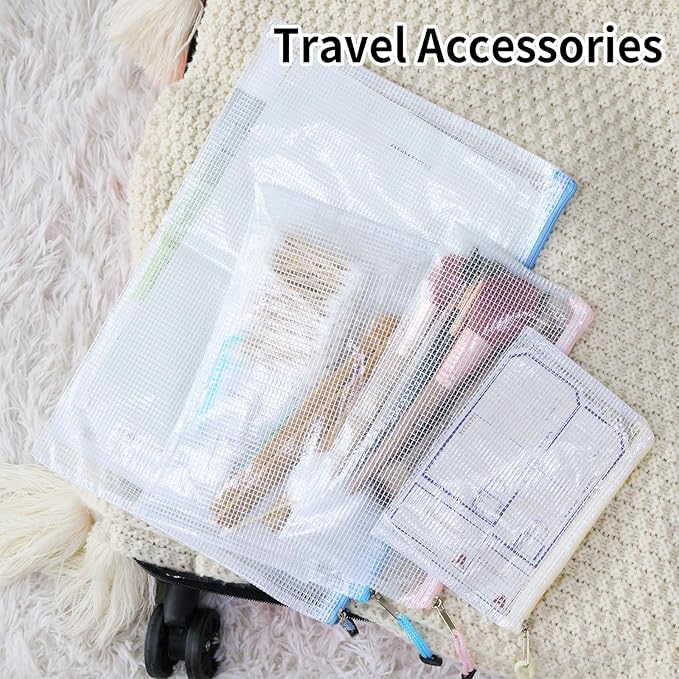 EOOUT 24pcs Mesh Zipper Pouch, Waterproof Zipper Bags, 8 Sizes Plastic Travel Pouch, 8 Colors, Multipurpose for Office Supplies and Travel Storage