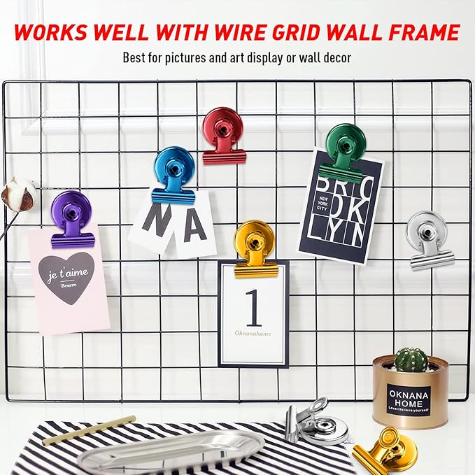 FINDMAG 12 Pack Magnetic Clips for Photo Display, Picture Hanging, Heavy Duty Scratch-Free Fridge Magnet Clips for Whiteboard, Refrigerator, Locker, Kitchen, Office, Magnetic Clips for Photo, Red.