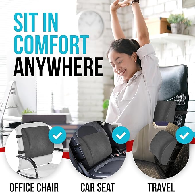 FORTEM Seat Cushion and Lumbar Support for Office Chair, Desk Chair Cushion, Memory Foam Office Chair Cushion, Non Slip Sitting and Back Pillow for Gaming, Car Seat Cushion, Chair Pad, XL
