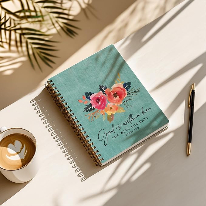 YOU FOUND ME Bible Notebook, A5 Spiral Christian Journal, Bible Verse-God is Within Her She Will Not Fall, Inspirational Notebooks for Women, Bible Study, Gift for Birthday Christmas, Office Supplies