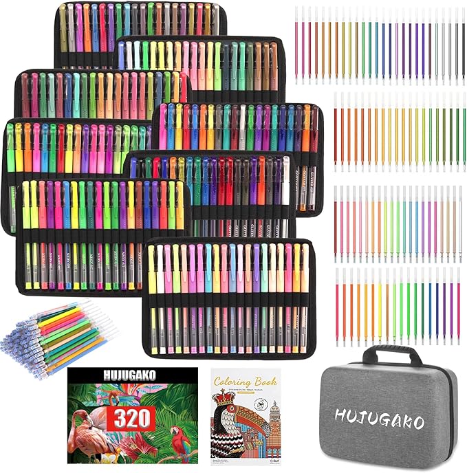 320 Pack Gel Pens Set,160 Colored Gel pen with 160 Refills 100% More Ink, Include Glitter Metallic Pastel Neon Morandi Gel pens for Adults Coloring Books Drawing Crafts Bullet Journaling