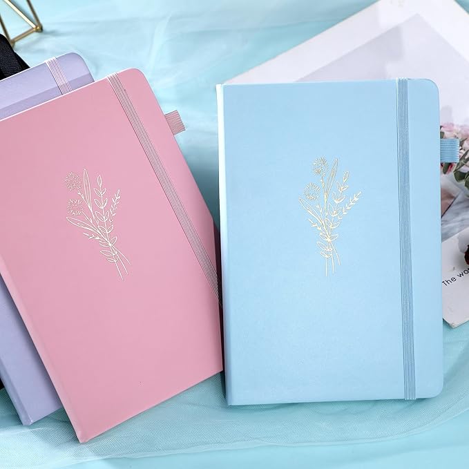 MINICAGIE 2 Pack Lined Journal Notebook for Women Cute Leather Journals for Writing Aesthetic Floral Diary 192 Pages A5 Hardcover Journaling Notebooks with Pen Loop, Blue, Purple