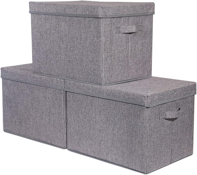 3 Pack Large Foldable Storage Box with Lids Fabric Storage Cube Organizer Cloth Containers Bins Baskets for Closet Clothes Clothing Bed Room