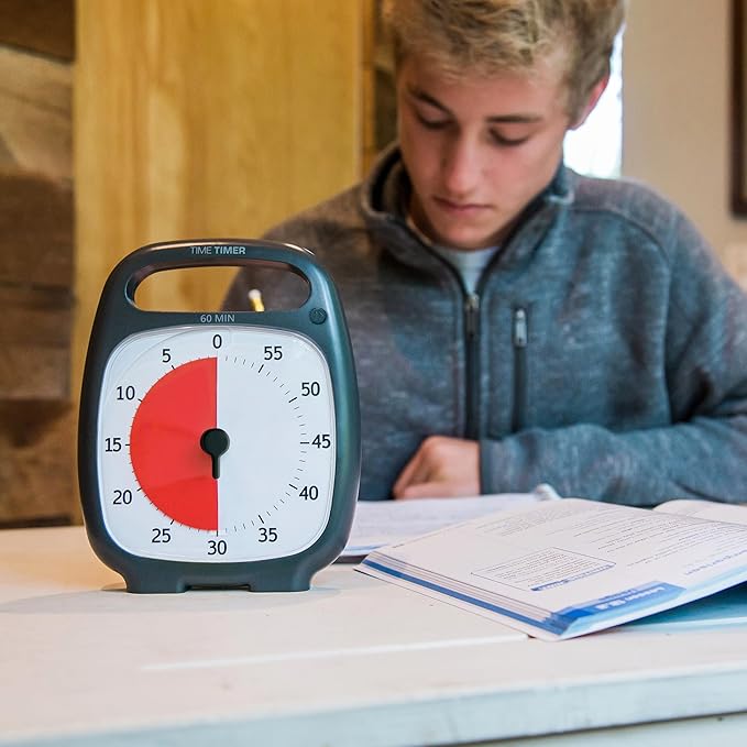 TIME TIMER PLUS 60 Minute Desk Visual Timer - Countdown Timer with Portable Handle for Classroom, Office, Homeschooling, Study Tool with Silent Operation (Charcoal)