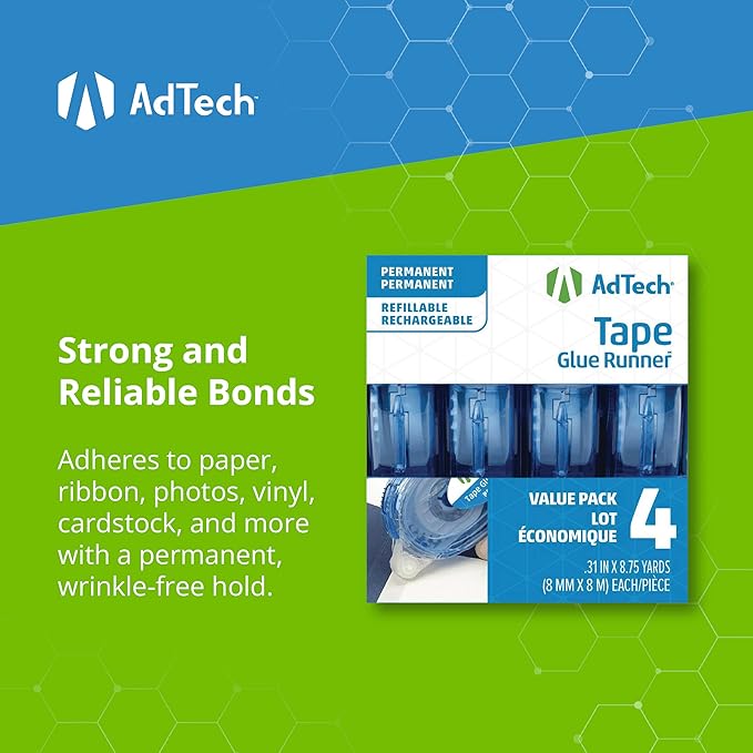 AdTech Glue Runner For Scrapbooking Supplies, case pack, Clear 4 Count (Pack of 12) cartridges,05603-CASE