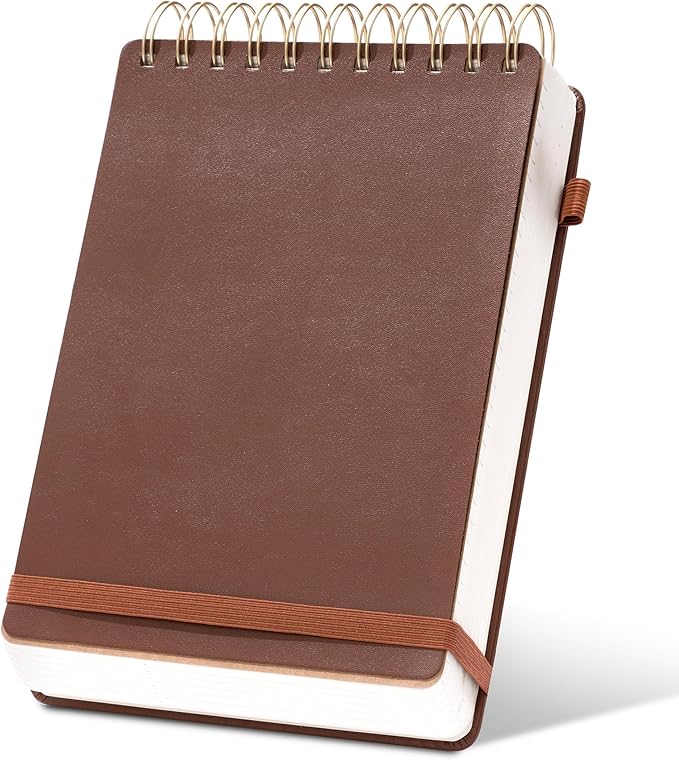 Yoment Top Spiral Notebook Leather Steno Pads 240 Pages Spiral Notepad for Work 5x7 Top Bound Steno Notebook, 100 GSM Thick Paper, Left Handed Notebooks for Office College School, Brown
