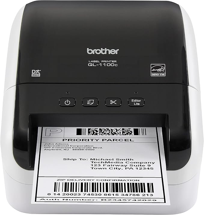Brother QL-1100c Wide Format Label Printer, Shipping & Postage Labels 4” x 6”, Barcode & QR Code, High Speed, Direct Thermal Printing, Compact, uses DK Drop-in Label Rolls, USB Connectivity