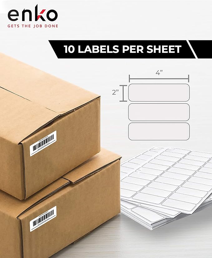 enKo 2 x 4 Inch Label - White Blank - 10 Up Address Mailing Labels for Laser Inkjet Printer (100 Sheets, 1000 Labels)