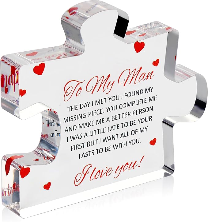 Valentines Day Gifts for him - Engraved Acrylic Block Puzzle - Gifts for Him - Anniversary Present for Husband - Fiance Birthday Gifts, Valentines Day Gifts for Boyfriend - Cool Wedding Couple Gifts