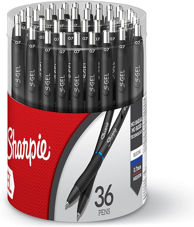SHARPIE S-Gel Pens, Gel Pens, Medium Point (0.7mm), Blue Ink Gel Pen, 36 Count