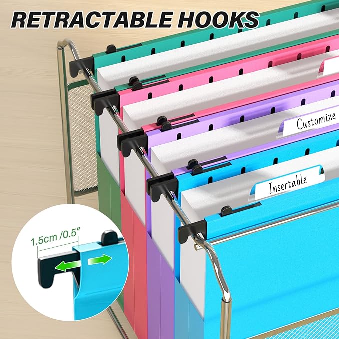 Ansook Extra Capacity Plastic Hanging File Folders Letter Size, 2" Expanding Accordian Pocket with Black Insert Gasket, Heavy Duty for Filing Cabinet, Colored File Hang Folders Organizer, 6 Pack