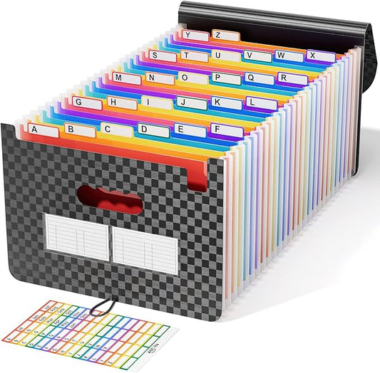 ABC life 26 Pockets Accordion File Organizer, Expanding File Folders, Portable Monthly Bill Receipt Organizer with Colorful A-Z Tabs, Desktop Folders Letter A4 Paper Document Storage for Home Office