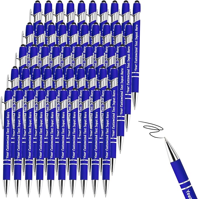 Up to 150 Pcs Personalized Ballpoint Pen Custom Pens Free Engraved Bulk with Name Logo Soft Black Ink Stylus with Touch Metal Office Gift for Anniversaries Graduations Birthdays