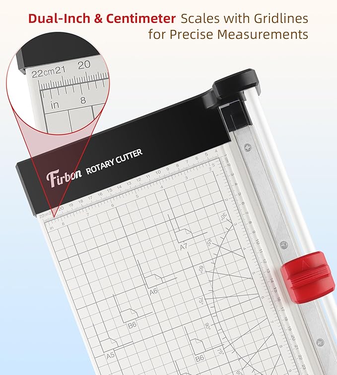 Firbon 12" Rotary Paper Trimmer with Replaceable Blade, Heavy Duty 12-Sheet Capacity Cutter for Cardstock, Photos, Scrapbooking, Office, School & Studio