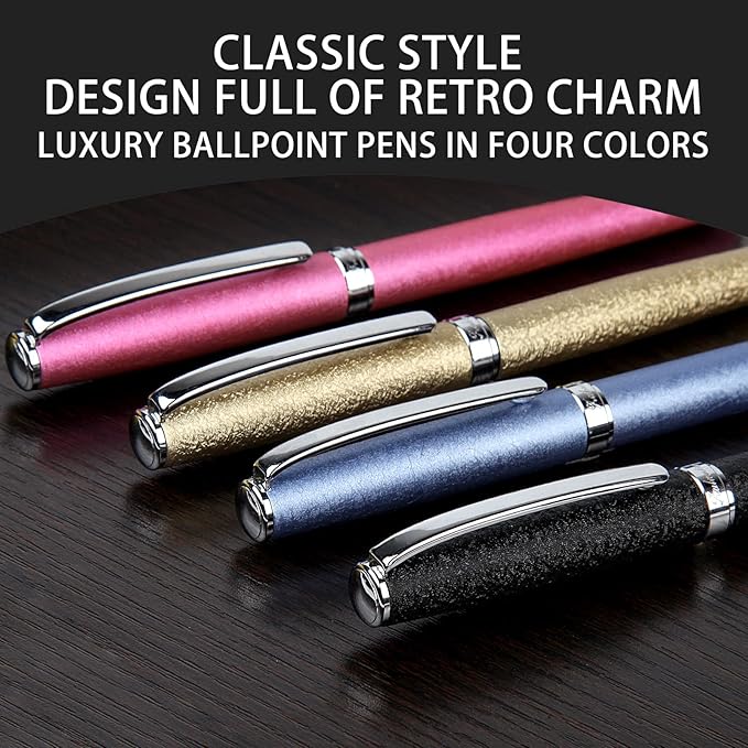Nice pens,luxury pen with cace,fancy pens Ballpoint Pen Smooth writing experience stylish design effortless writing executive pen-Gift Box with 0.5mm Black Extra 2 Refill (Gold)