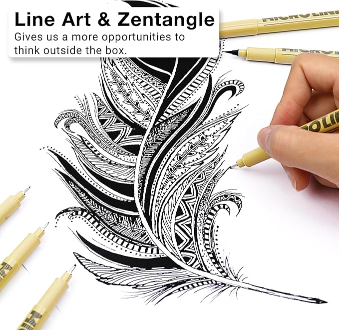 KERIFI Fineliner Ink Pens, Black Micro Fine Point Drawing Pens Waterproof Archival Ink Multiliner Pens for Artist Illustration, Sketching, Technical Drawing, Zentangle, Scrapbooking (6 Assorted Nib)