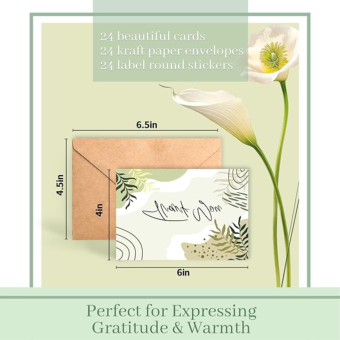 24 Pack Scented Thank You Cards with Kraft Envelopes & Matching Stickers, Scratch & Sniff Bulk Greeting Cards, 4x6 Inch Thank You Notes for Wedding, Business, Baby & Bridal Shower, Graduation, Funeral