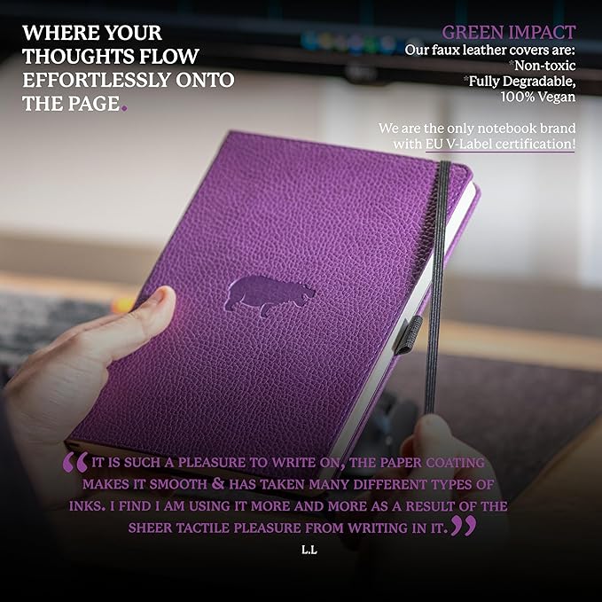 Dingbats* Wildlife Grid Writing Journal Notebook A5 - Vegan Leather Hardcover - Ideal for Work, Travel - Pocket, Elastic Closure, & Bookmark