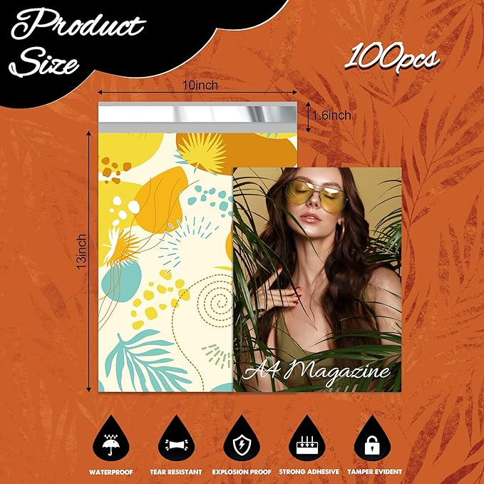 Colorful Leaves Poly Mailer 10x13 Inch 100 Pcs, Waterproof Shipping Bags for Clothing, Tear-Resistant Mailier Bags, Strong Mailing Bags with Self-Seal