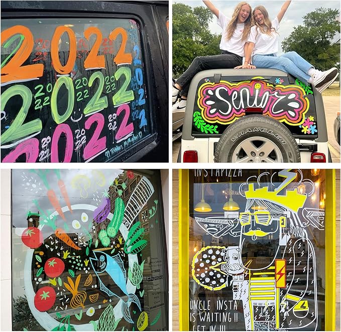 Jumbo Chalk Markers for Windows Washable, 8 Neon Colors Liquid Chalk Pens Erasable with 10mm Thick Tips for Auto, Glass, Mirror, Poster, Bistro, Blackboard, Car of DIY