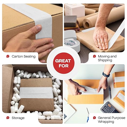 IDL Packaging 3" x 375 feet Reinforced Water-Activated Kraft Gummed Tape 70lb Thickness - Secure Paper Packing Tape for Secure Carton Sealing - Heavy-Duty for All Conditions, White