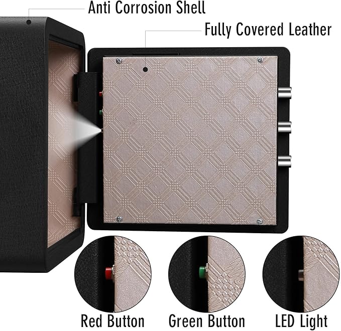 Tenamic Biometric Fingerprint Safe Box 1.41 Cuft Security Box with Induction Light and Leather, Solid Alloy Steel Home Cabinet Safe, Black