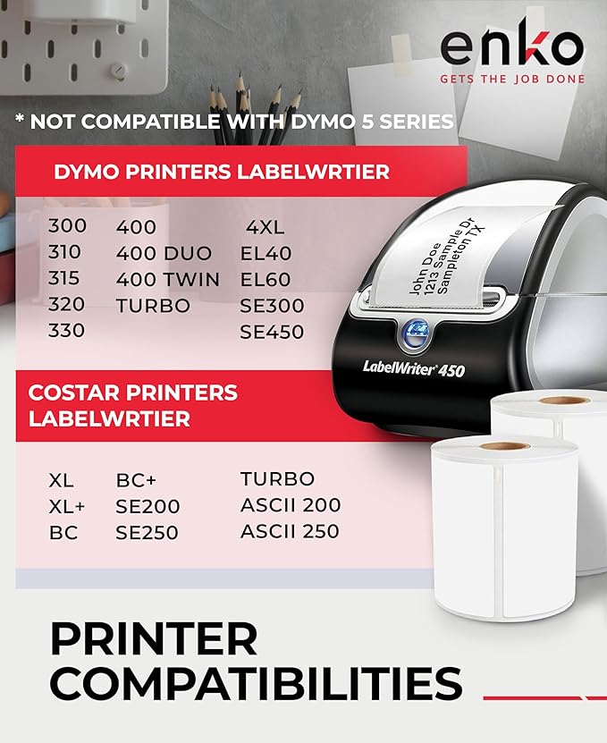 enKo Compatible Zebra 4x6 Label and Dymo Labels 1744907 - (4" x 6") Address and Shipping Labels for Dymo Labelwriter 4XL Shipping, Zebra and Desktop Direct Thermal Printers (30 Rolls, 6,600 Labels)