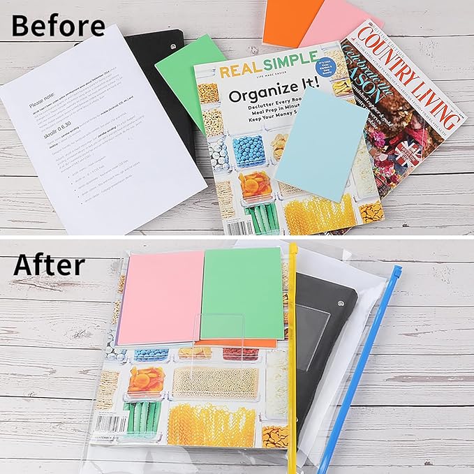 EOOUT 36pcs Plastic Envelopes Poly Zip Envelope Clear Zipper Pouches File Folders, A4, Letter Size, 11 Colors, for School and Office Supplies