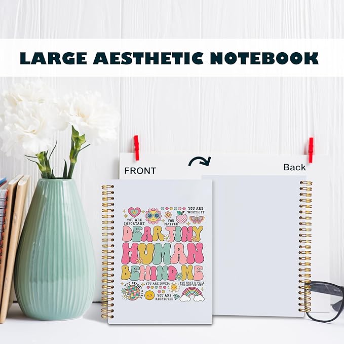 BearCake Cute Teacher Notebook Journal, Teacher Gifts for Women, Teacher Appreciation Gifts, Thank You Teacher Gifts, Teacher Desk Supplies, Dear Tiny Human Behind Me Hardcover Spiral Notebook 5.5x8.3