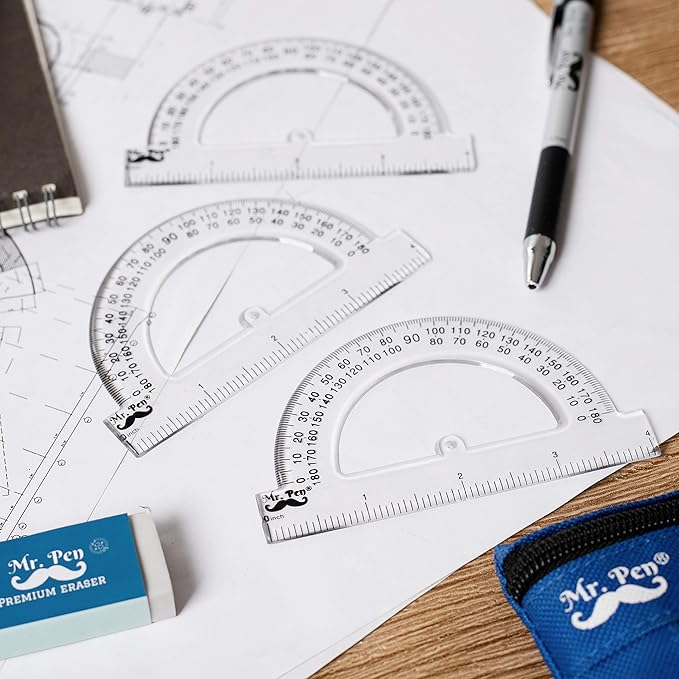 Mr. Pen- Small Protractor, 4 Inch, Pack of 3, Protractor Ruler, Drafting Tools, Math Geometry, School Supplies
