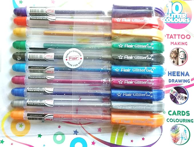 Flair Xtra Sparkle Glitter Gel 10 Colours Xtra Sparkle Gel Pen