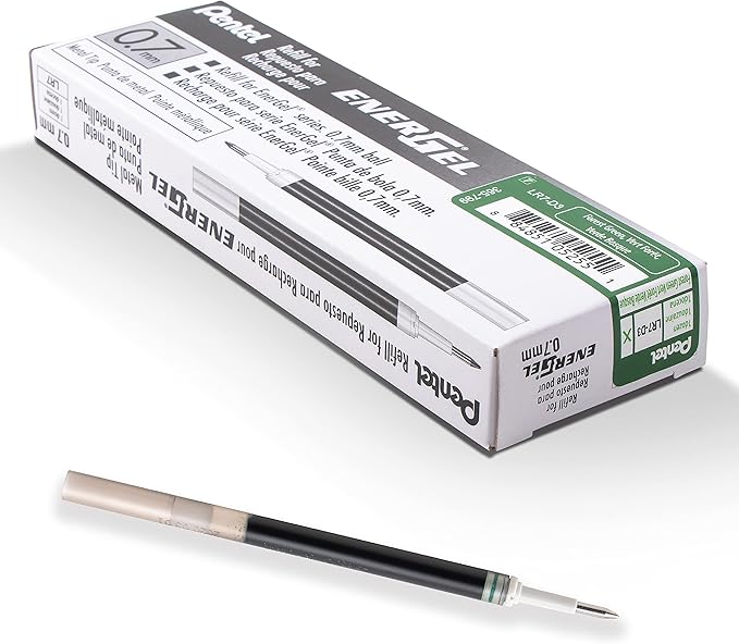 Pentel Refill Ink - For EnerGel Gel Pen, 0.7mm Metal Tip, Medium, Forest Green Ink, 12 pack (LR7-D3)