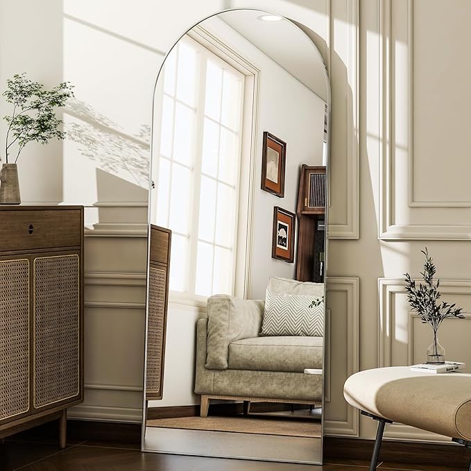 57" x 20" Arched Full Length Mirror - Wall Mounted/Floor Mirror Aluminum Alloy Frame Full Body Mirrors for Bathroom Living Room Bedroom and Entryway,Sliver