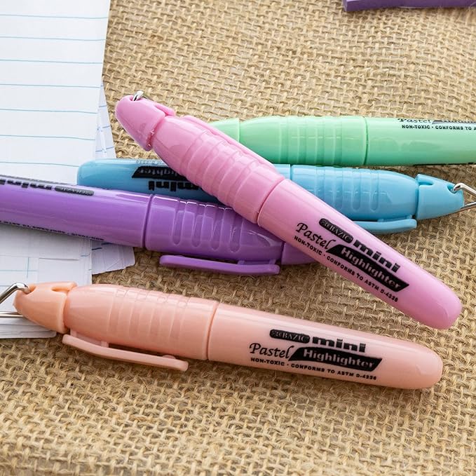 BAZIC Mini Highlighter Pen Pastel Color, Chisel Tip Broad Fine Line Highlighters Unscented (5/Pack), 24-Packs