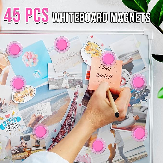 VNDUEEY 45 Pcs Round Whiteboard Magnets, Refrigerator Magnets, Dry Board Fridge Magnet, Small Magnet Teacher Supplies for School, Home, Office(Pink, 3cm/1.18in)