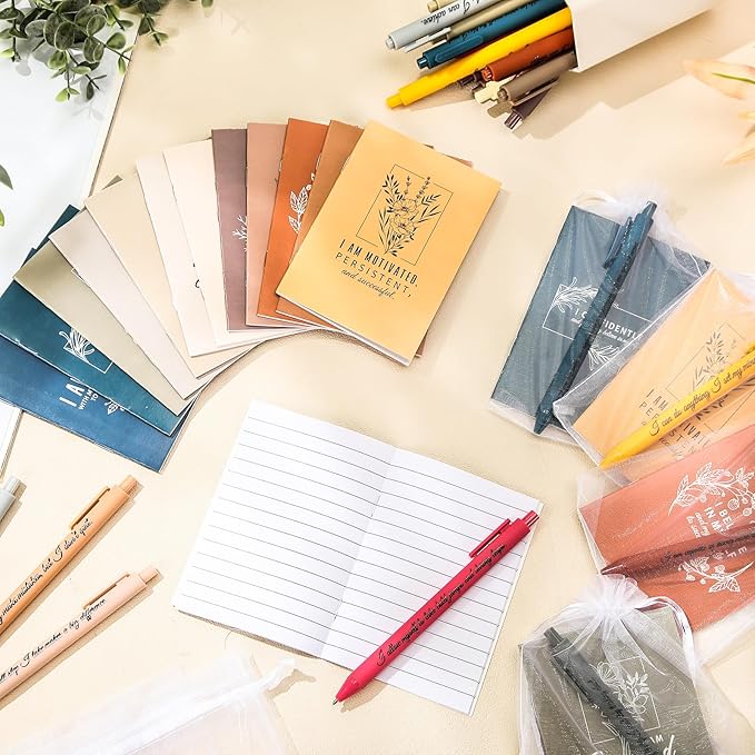 24 Set/48 Pcs Positive Affirmation Gift Set Gratitude Notebooks with Pens Small Bags Motivational Encouragement Notepads Daily Affirmations Journal for Women Stress Relief Self Care (Simple)