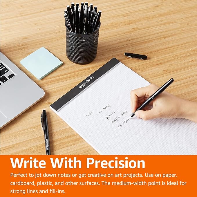 Amazon Basics Felt Tip Marker Pens, Versatile for Writing, Drawing, and Journaling, Black, 24-Pack