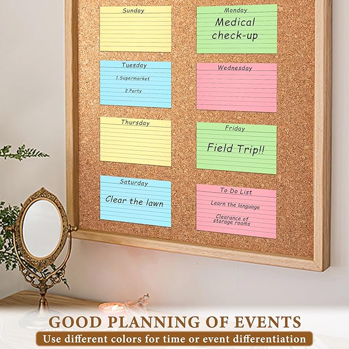 300 Count Colored Index Cards, 3x5 Inches Flash Cards with Ring, Lined Notecards Ruled Study Card Flashcards Heavy Note Cards for Studying, Learning, School, College