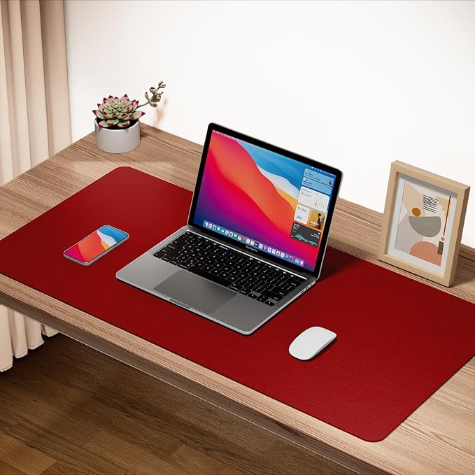 ‎Boutilon Leather Desk Pad 30" x14",Non-Slip Mouse Pad,Office Desk Mat,Waterprooft PU Leather Desk Blotter,Desk Pad Protector,Desk Writing Pad for Home Office Decor (M-Red)