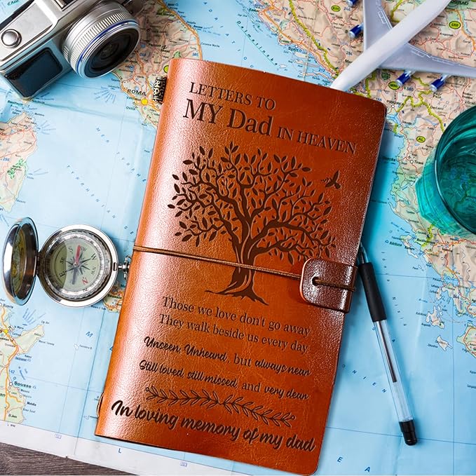 Memorial Gifts for Loss of Father,Refillable Travel Photo Diary Journal Bereavement Gift, Letters to My Dad in Heaven Those We Love Don't Go Away Sympathy Gifts for Loss of Dad