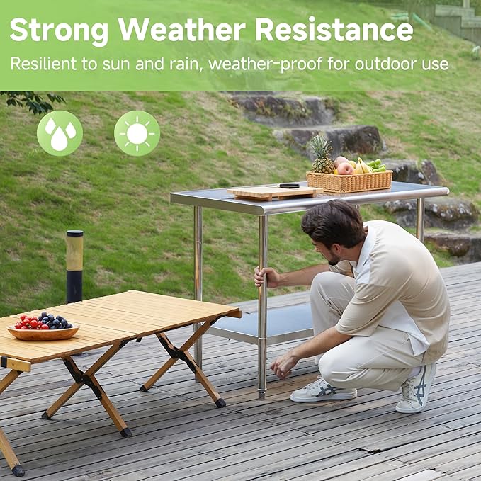 24" D x 30" W x 34" H Stainless Steel Table, NSF Stainless Steel Work Table for Prep with Adjustable Undershelf, for Commercial Kitchen, Restaurant, Laundry Room and Garage